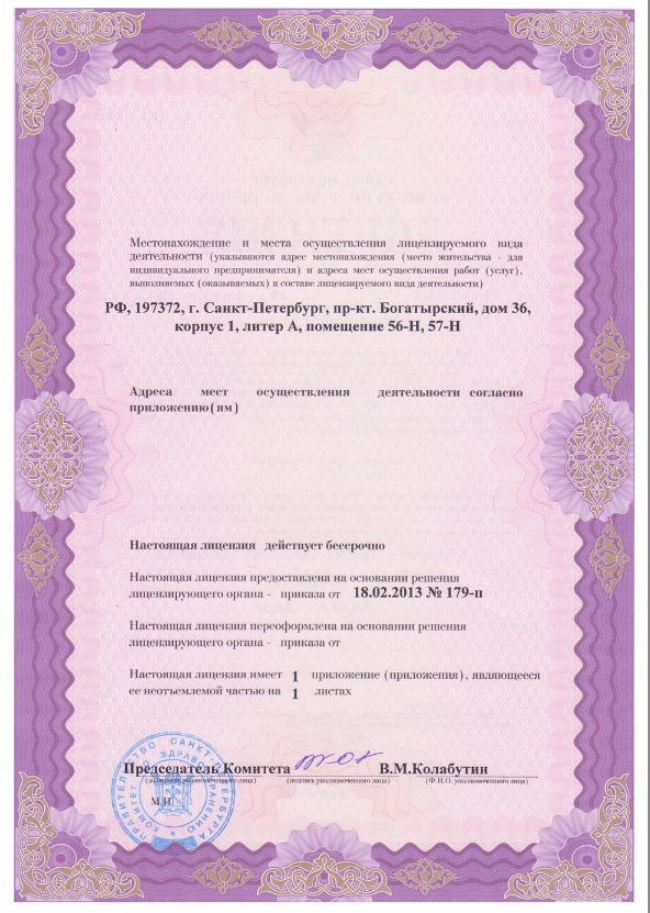 Лицензия клиники РиоДент, лист 2